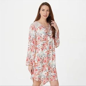 Haute Hippie dress small peasant floral bohemian lace up tassel milkmaid prairie